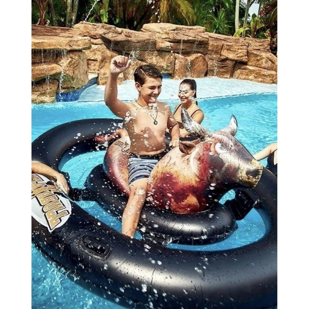 Inflatabull Inflatable Ride On Rodeo Bull Pool Toy Float Ages 9+ New - Picture 4 of 6